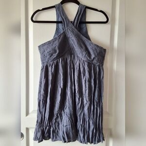 VTG O'Neill Women Size L Mini Skater Dress Cotton Lace-Up Back Cross Halter Boho